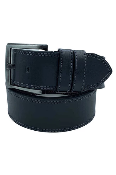 Siyah Suni Deri Çift Dikişli Model 4.5 cm.lik Spor Kemer - 4500-12-22K-E ürün görseli 1