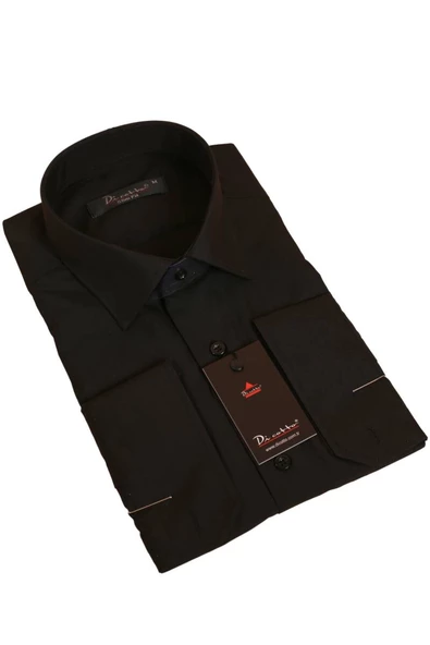 Siyah Dar Kesim Slim Fit Uzun Kol Düz Renk Erkek Gömlek  - 151-20 ürün görseli 1