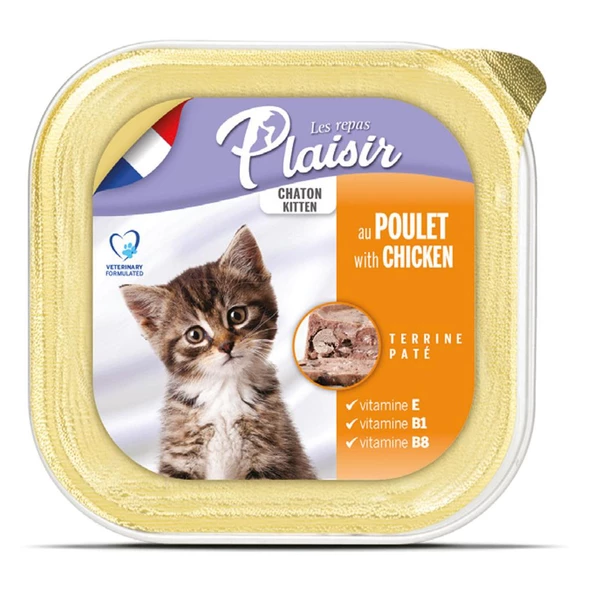 Plaisir Pate 100Gr Tavuk Etli&Sütlü 8Adet Yavru Yaş Kedi Maması ürün görseli 1