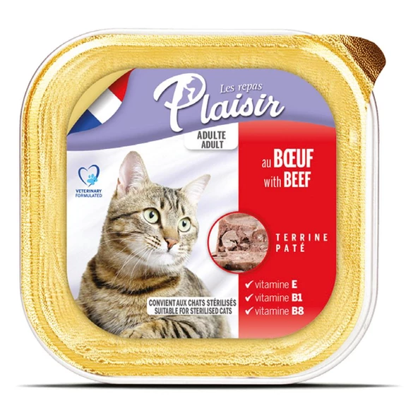 Plaisir Pate 100Gr Sığır Etli 8Adet Yaş Kedi Maması ürün görseli 1