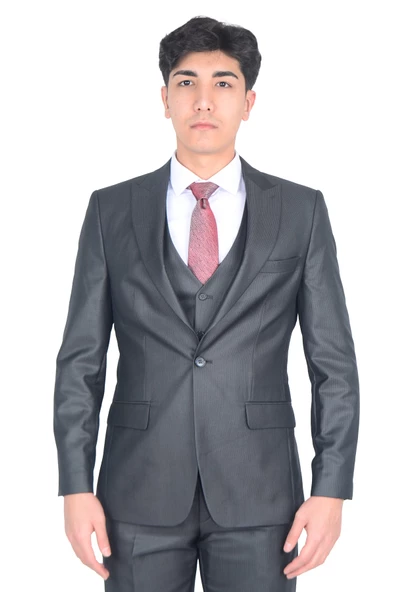 Cengiz İnler Dokulu Kırlangıç Yaka Erkek Yelekli Takım Elbise ürün görseli 1