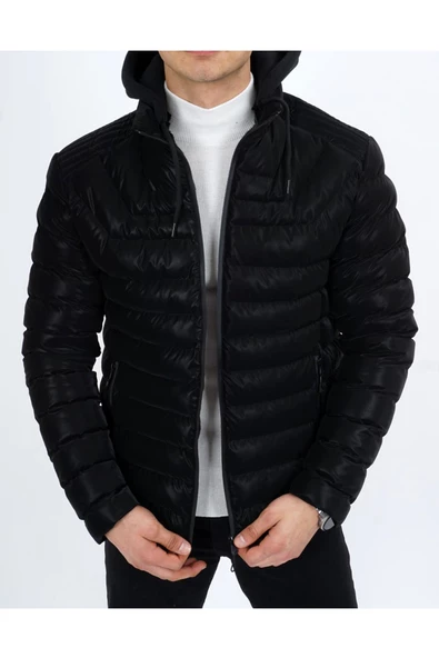 Dynamo Erkek Kapüşonlu Şişme Süet Slim-fit Mont - Resim 3