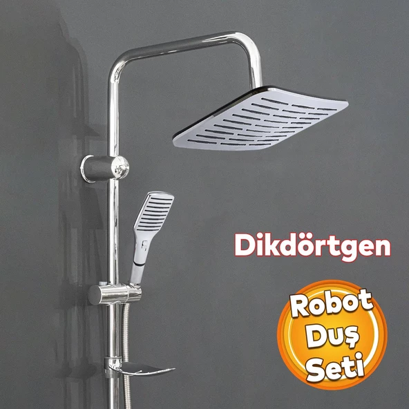 Robot Tepe Duş Seti Takımı Shower Yağmurlama Dikdörtgen Banyo Masaj Duş Başlığı Sistemi Krom ürün görseli 1