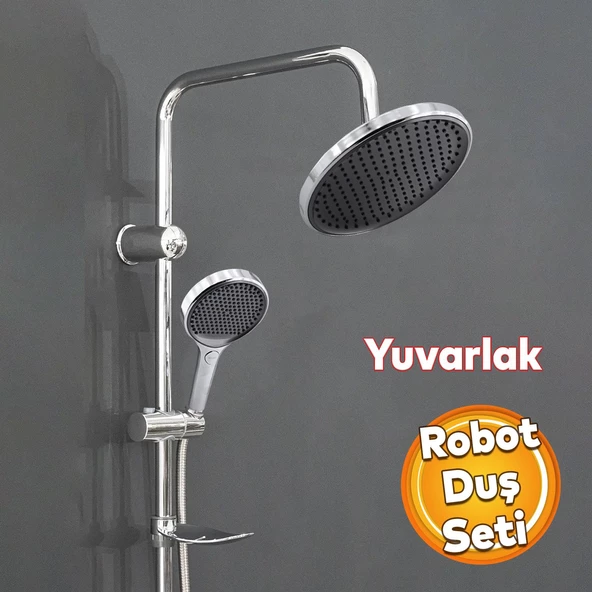 Robot Tepe Duş Seti Takımı Shower Yağmurlama Yuvarlak Lüx Banyo Masaj Duş Başlığı Sistemi Krom ürün görseli 1
