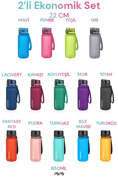 Uzspace 2'li Tritan Matara Seti 650 ml 14 Farklı Renk Seçeneği FiftyFifty -3037seta ürün görseli 1