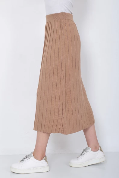 Kadın Triko Etek Oversize Vizon - Resim 8