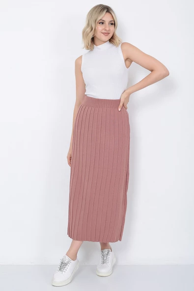 Kadın Triko Etek Oversize Gül Kurusu - Resim 4