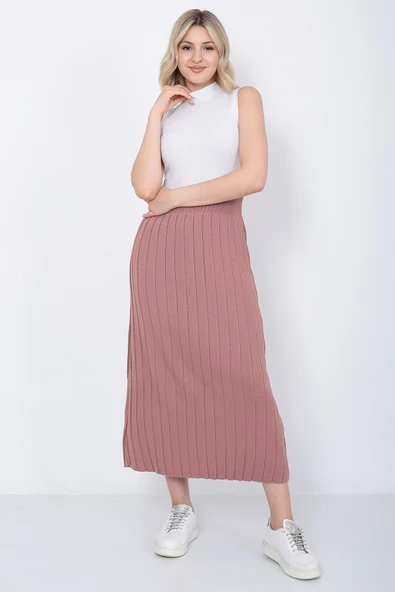Kadın Triko Etek Oversize Gül Kurusu ürün görseli 1