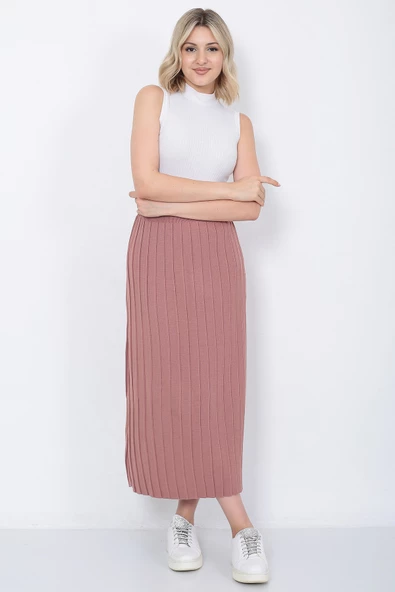 Kadın Triko Etek Oversize Gül Kurusu - Resim 3