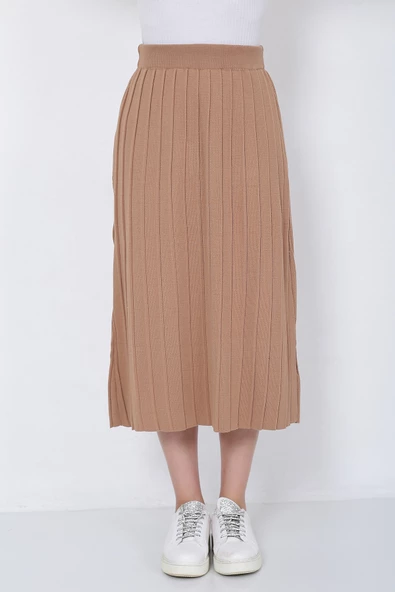 Kadın Triko Etek Oversize Vizon - Resim 5