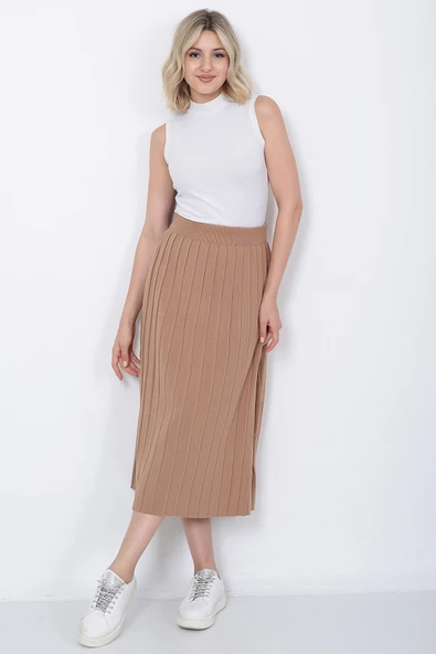 Kadın Triko Etek Oversize Vizon - Resim 3