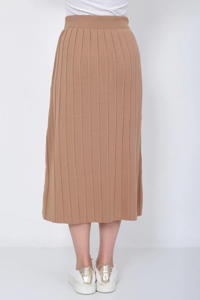 Kadın Triko Etek Oversize Vizon - Resim 7