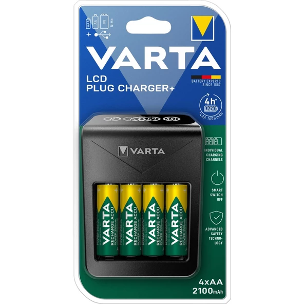 D-light VARTA LCD Plug Şarj Cihazı + 4 adet 2100 mAH AA Şarj Edilebilir Pil ürün görseli 1