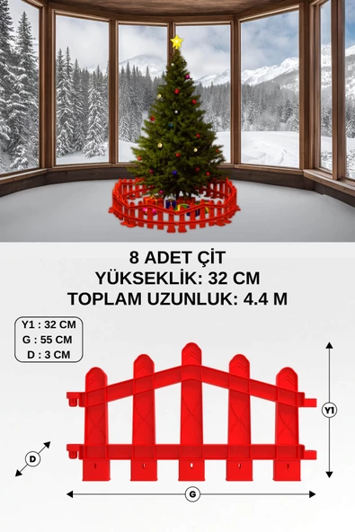 Plastik Yılbaşı Ağacı Çiti (Y: 32 CM G: 55 CM) 8 Adet Sert Zemin Ayaklı - Kırmızı ürün görseli 1