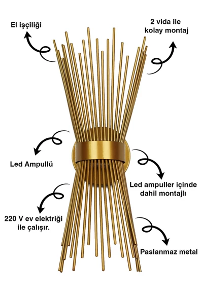 ST00 Dekoratif Kirpi Duvar Aplik Eskitme Gold E27 Duy - Resim 4