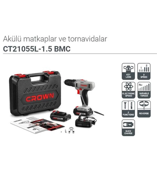 CROWN CT21055L 14.4V 1.5 AH LI-ION ÇİFT AKÜLÜ DARBESİZ ŞARJLI MATKAP VİDALAMA ürün görseli 1