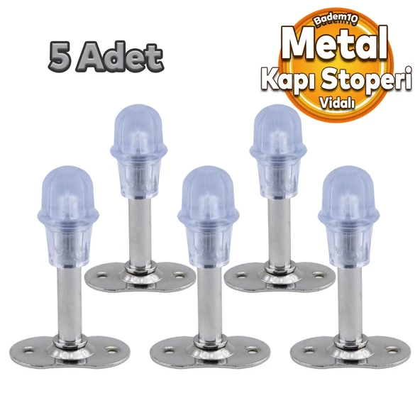 Kapı Stoperi Krom 8 cm Metal 5 Adet Kapı Durdurucu Tutucu Tamponu Stopu Silikonlu ürün görseli 1