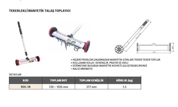 TEKERLEKLİ MANYETİK TALAŞ TOPLAYICI - Resim 2