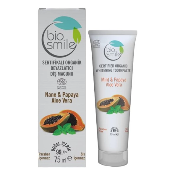 Bio Smile Organik Beyazlatıcı Diş Macunu Nane Papaya Aloe Vera 75 ml ürün görseli 1