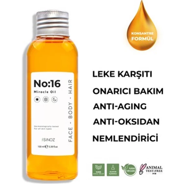 Sinoz Mucizevi Bakım Yağı Nemlendirici ve Işıltı Verici No:16 100 ml ürün görseli 1
