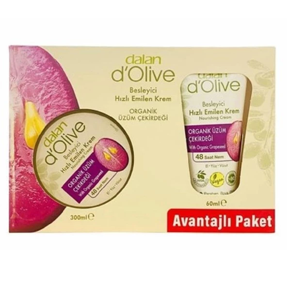 Dalan D'Olive Organik Üzüm Çekirdeği Besleyici Hızlı Emilen Krem Kavanoz 300 ml + Tüp 60 ml ürün görseli 1
