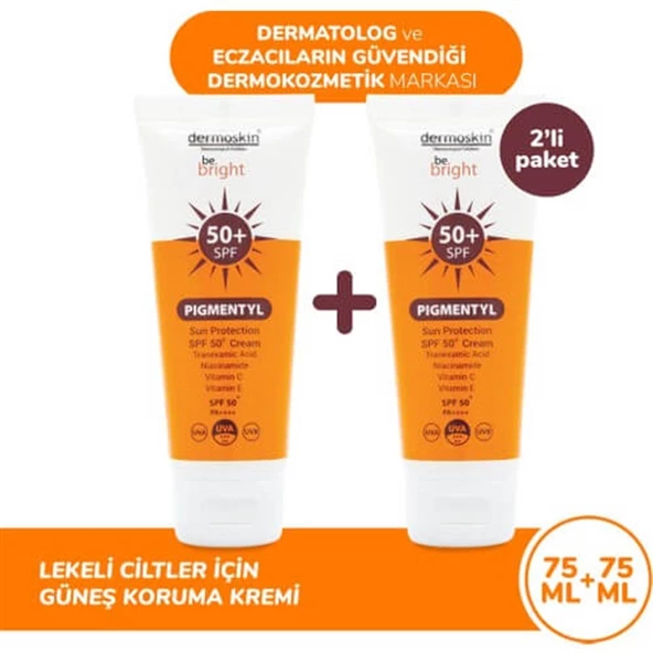 Dermoskin Be Bright Pigmentyl Güneş Kremi SPF50+ 75 ml - İkili Kofre ürün görseli 1