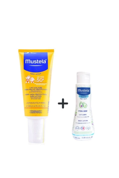 Mustela Güneş Losyonu SPF50 200 ml + Mustela Hydra Bebe 100 ml ürün görseli 1