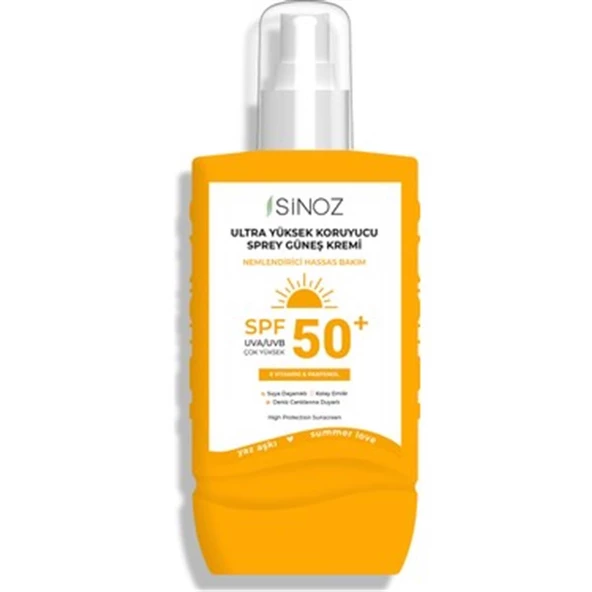 Sinoz Ultra Yüksek Koruyucu Vücut Güneş Kremi Nemlendirici Hassas Bakım Sprey SPF50+ 200 ml ürün görseli 1