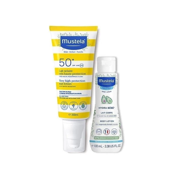 Mustela Güneş Losyonu SPF50 200 ml + Mustela Hydra Bebe 100 ml ürün görseli 1