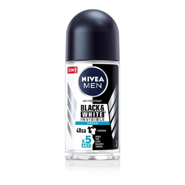 Nivea Black & White Invisible Roll-On For Men Fresh 50 ml ürün görseli 1