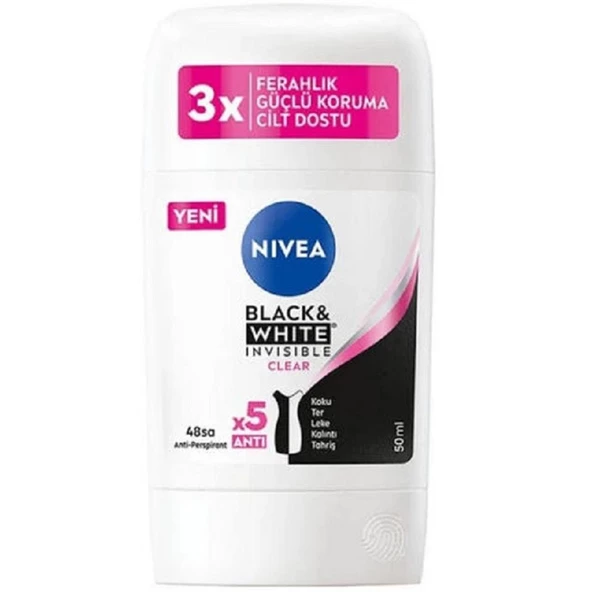 Nivea Women Black & White Invisible Clear Stick Deodorant 50 ml ürün görseli 1