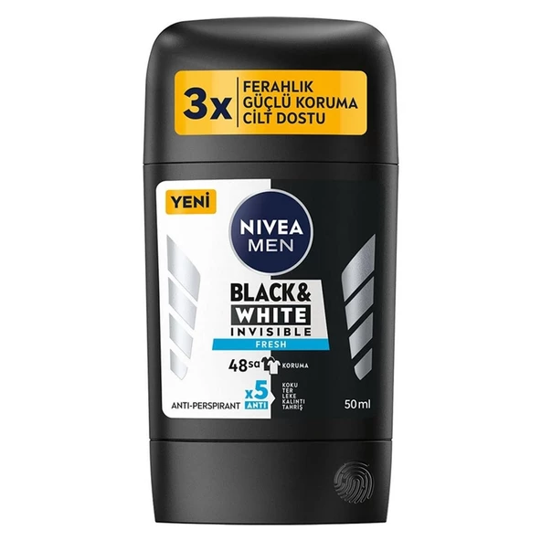 Nivea Men Black & White Invisible Fresh Stick Deodorant 50 ml ürün görseli 1