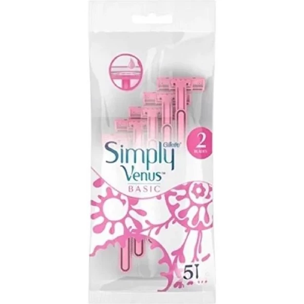 Gillette Simply Venus 2 Basic Kadın Tıraş Bıçağı 5'li ürün görseli 1