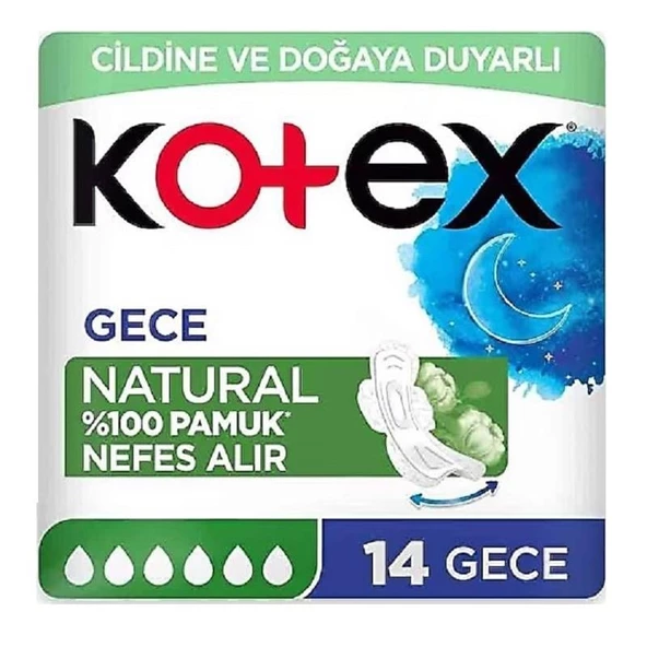 Kotex Natural Super Ekonomik Gece Hijyenik Ped 14'lü ürün görseli 1