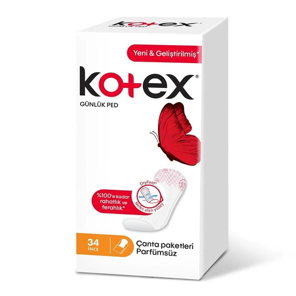 Kotex İnce Günlük Ped Parfümsüz 34'lü ürün görseli 1
