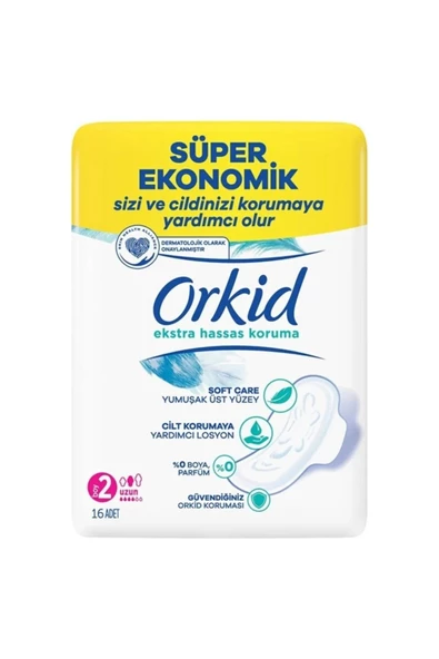 Orkid Extra Hijyenik Ped Hassas Koruma Dörtlü Uzun 16'lı ürün görseli 1
