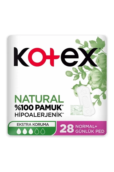 Kotex Natural Hipoalerjenik Ekstra Koruma Hijyenik Ped 28'li ürün görseli 1