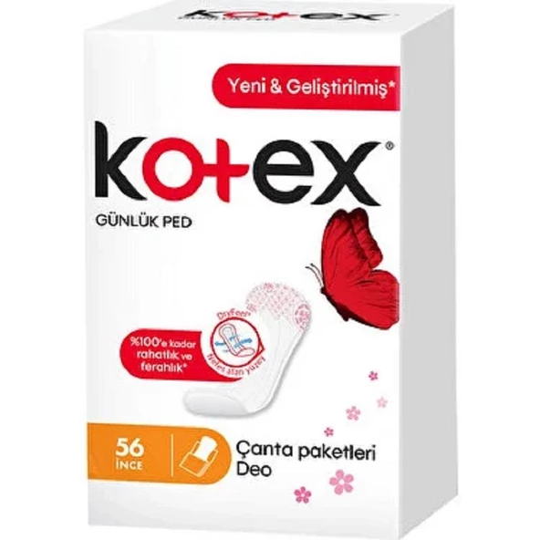 Kotex İnce Günlük Ped Parfümlü Çanta Paketleri 56'lı ürün görseli 1