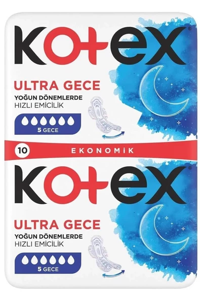 Kotex Ultra Double Gece Hijyenik Ped No: 5 10'lu ürün görseli 1