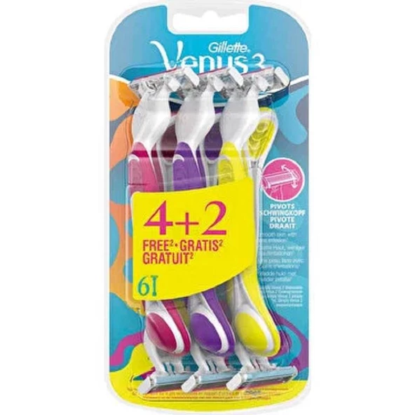 Gillette Venus 3 Renkli Kullan At Tıraş Bıçağı 6'lı ürün görseli 1