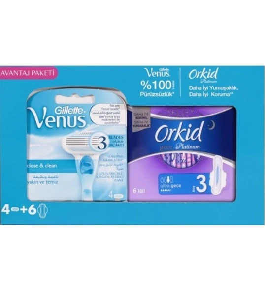 Gillette Venus Yedek Tıraş Bıçağı 4'lü + Orkid Platinum Gece 6'lı Hediyeli ürün görseli 1