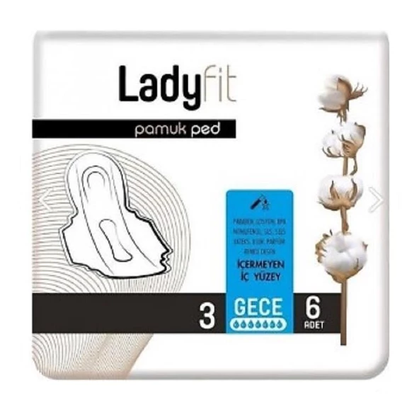 Ladyfit Pamuk Hijyenik Gece Ped No: 3 6'lı ürün görseli 1