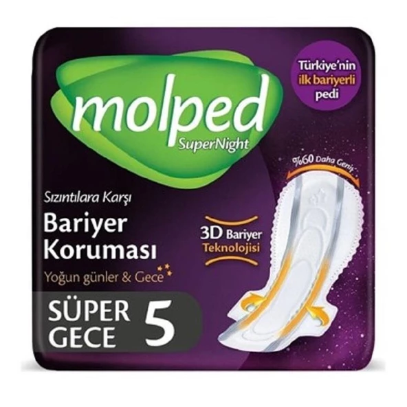 Molped Supernight Hijyenik Kadın Pedi Super Gece 5'li ürün görseli 1