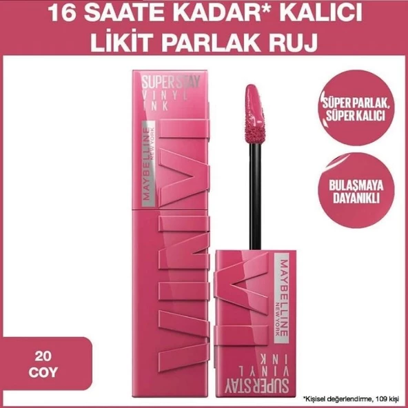 Maybelline Super Stay Vinyl Ink Kalıcı Likit Parlak Ruj - 20 Coy ürün görseli 1