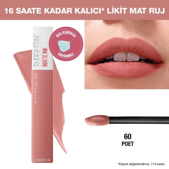Maybelline Ruj Superstay Matte İnk Unnude Likit - 60 Poet Nude ürün görseli 1