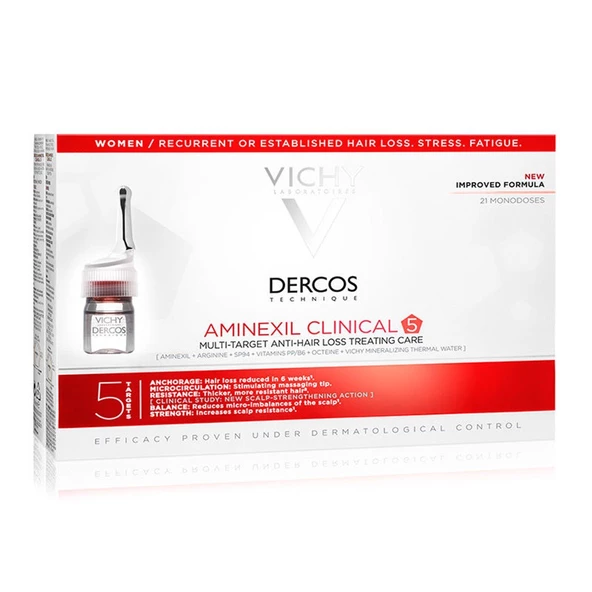 Vichy Dercos Aminexil Clinical 5 Kadın Dökülme Karşıtı Saç Serumu 21 x 6 ml ürün görseli 1