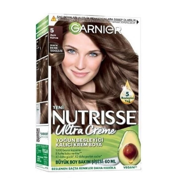 Garnier Nutrisse Yoğun Besleyici Kalıcı Krem Saç Boyası - Açık Kahverengi 5,0 ürün görseli 1