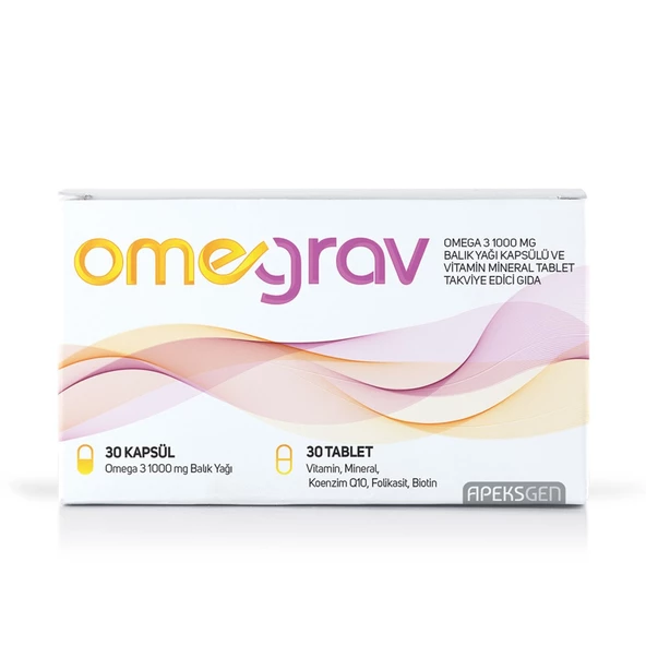 Omegrav Omega 3 Balık Yağı ve Vitamin İçeren Mineral 30 Tablet 30 Kapsül 1000 mg ürün görseli 1