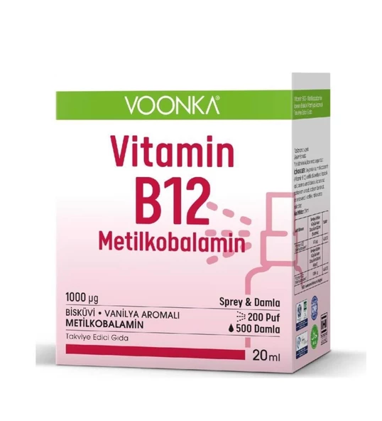 Voonka B12 Metilkobalamin Sprey & Damla 20 ml ürün görseli 1