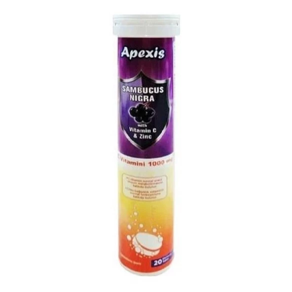 Apexis Sambucus + C Vitamini 1000 mg + Çinko 20 Efervesan Tablet ürün görseli 1